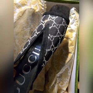 Black silver rhinestone short heel sandal slippers slides size 43, usa 11